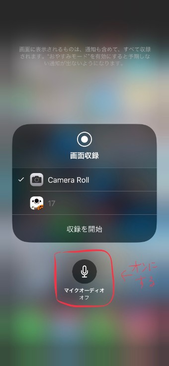 「マイクオーディオ」をオンに