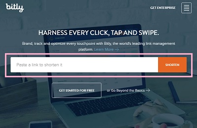 中央にある入力フォームにURLを貼り付けて「SHORTEN」ボタンをクリック
