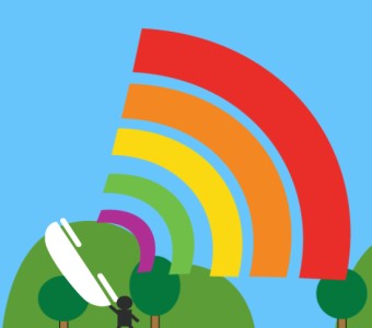 電話の受話器から虹色の電波が表示される絵が登場し測定が開始