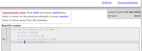圧縮されたCSSが展開・整形されて表示