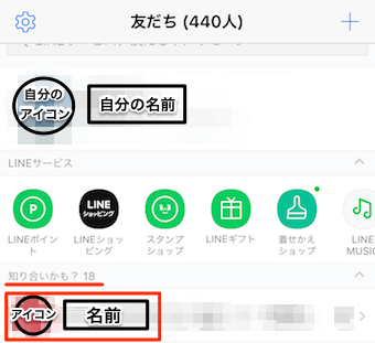 友達の項目から、知り合いかも？から、ブロックしたい相手の名前をタップ