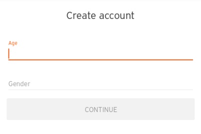 「Age」に年齢を記入して、「Gender」では女性の方はFemale・男性の方はMaleを選択したら「CONTINUE」をタップ