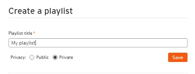 「Create a playlist」ウィンドウ