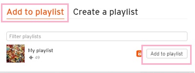 「Add to playlist」をクリックすれば曲がプレイリストに登録