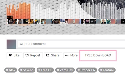 曲のメニューに「FREE DOWNLOAD」ボタン