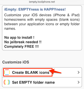 Customize iOSの項目のCreate BLANK iconsをタップ
