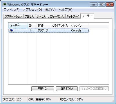 タスクマネージャーのユーザー一覧