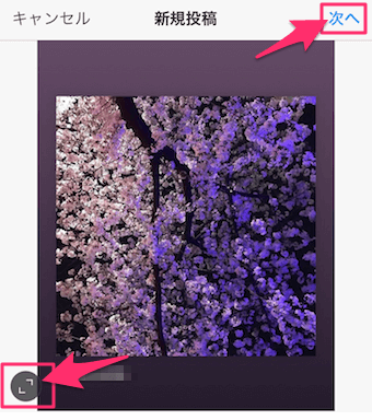 左下のボタンをタップして、全体が収まるようにして、次へをタップ