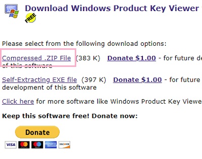 Windows Product Key Viewerのダウンロードページ