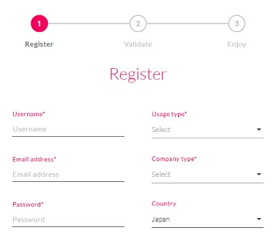 アカウントの登録画面
