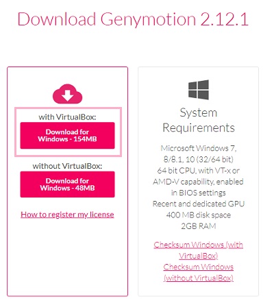 ダウンロードボタンのうち「with Virtualbox」と書かれたほうのボタンをクリックしてインストーラーをダウンロード