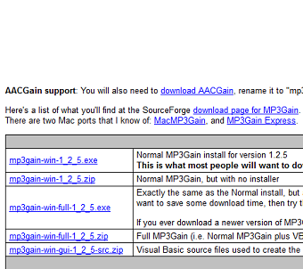 MP3Gainのダウンロードページ