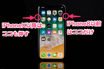iPhoneの再起動のボタン