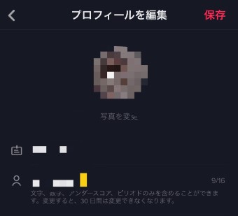 プロフィールの設定画面