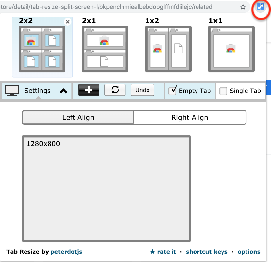 Tab Resizeの分割レイアウト