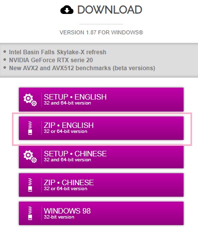 CPU-Zのダウンロードページ