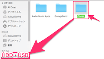 iTunesのファイルをドラッグして、HDDやUSBに移します