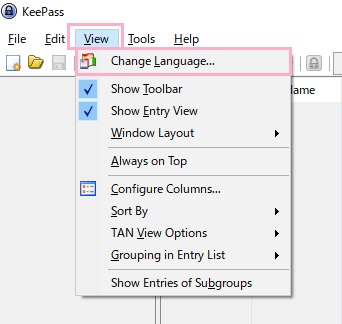 画面上部のツールバーから「View」をクリックし、開かれたメニューの「Change Language...」をクリック