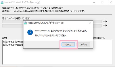 ダウンロードしたフォルダを解凍して中の実行ファイルを起動したら、アップデートが実行されます。「はい」をクリックしましょう