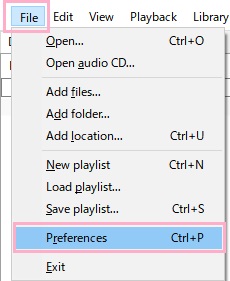 画面上部のツールバーの「file」をクリックしてメニューを開き「Preferences」をクリック
