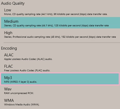 「Audio Quality」と「Encoding」