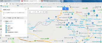 検索し地図を追加を繰り返すと地図上に複数のピンが立ちます