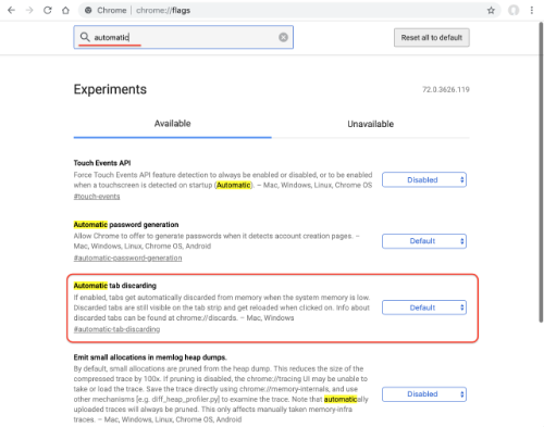 検索窓に「automatic」と入力すると検索結果に表示