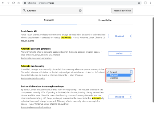 右側にある選択肢「Default」を「Enabled」に変更