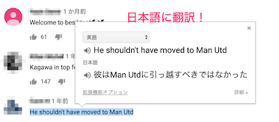 選択した部分が翻訳され、日本語で表示