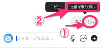 インスタグラムのDMのメッセージを長押しして送信を取り消し