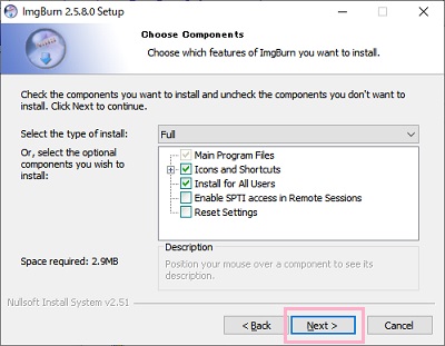 ImgBurnのインストーラ