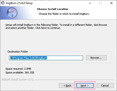 ImgBurnのインストーラ