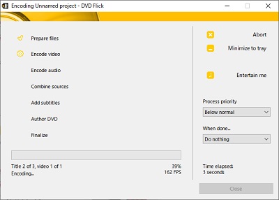 DVDの書き込み処理が始まると、画像のようなウィンドウが表示