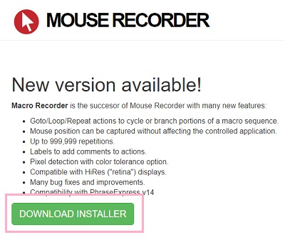 「DOWNLOAD INSTALLER」ボタンをクリック