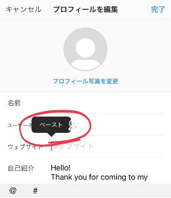 インスタグラムのプロフィール編集のウェブサイト