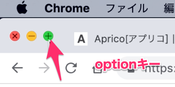 Optionキーを押して緑のボタンにカーソルをあわせると+のアイコンに変化