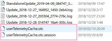 「userTelemetryCache.otc」と「userTelemetryCache.otc.session」の2つのファイルを右クリックして「削除」から削除