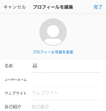 インスタのプロフィール編集画面
