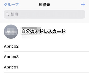 グループ内のアドレスカードの表示画面