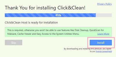 85%で止まるので「Install」ボタンをクリック