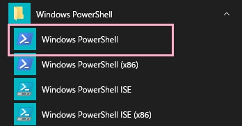 「すべてのアプリ」から「Windows PowerShell」フォルダを展開して「Windows PowerShell」を右クリックして「管理者として実行する」から起動