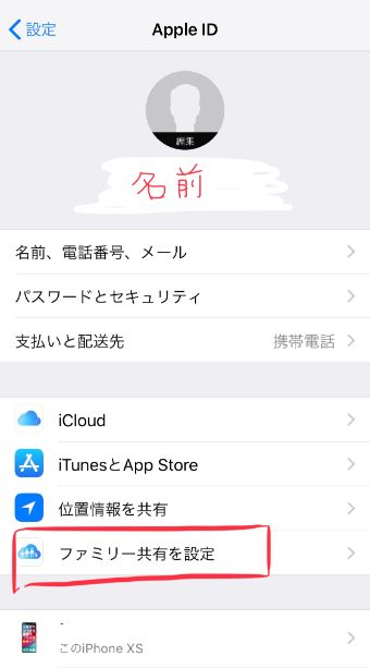 『ファミリー共有を設定』を選択