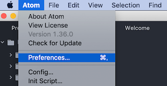 Atomのメニューから「Preferences...」を選択