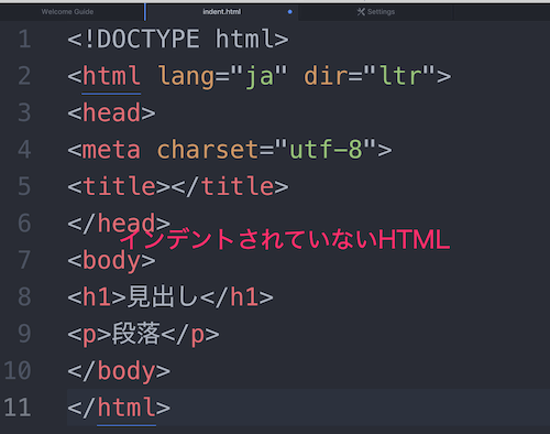 インデントされていないHTML