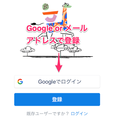 アカウントの登録（もしくはログイン）画面