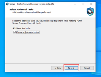 デスクトップにショートカットを作成したくない場合は[Create a desktop shortcut]のチェックを外してから[Next]をクリック