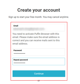 次にメールアドレスとパスワードを入力し、[Continue]をクリック