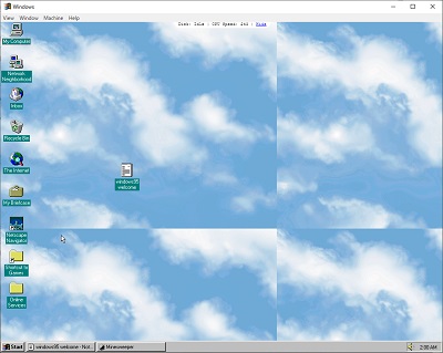 起動時には「windows95 welcome」と書かれたメモ帳やマインスイーパーが一緒に起動