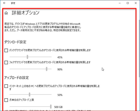 「詳細オプション」画面