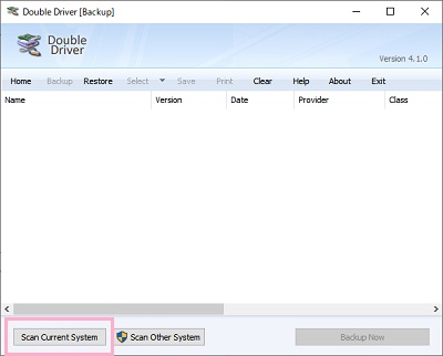 バックアップ画面に移動するので、ウィンドウ左下の「Scan Current Systems」をクリック